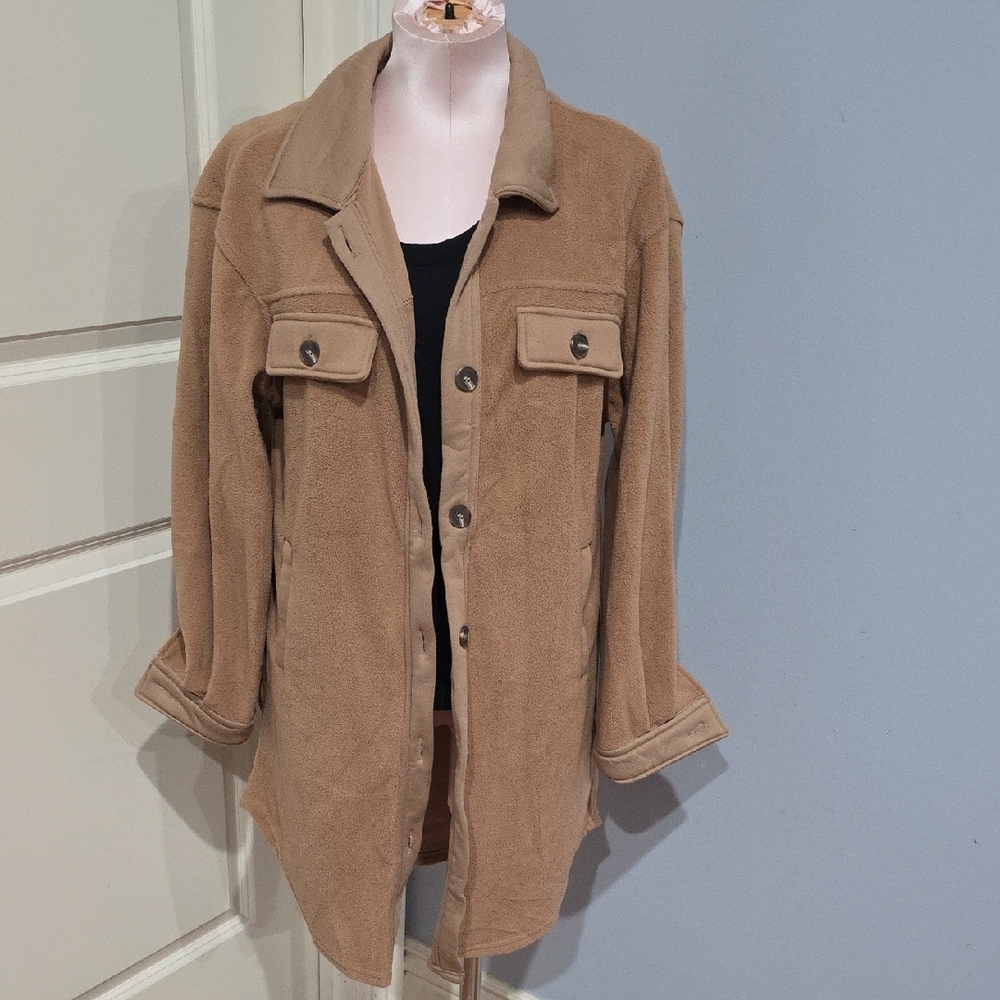 Love Tree Tan Teddy Jacket Oversized Relaxed Fit